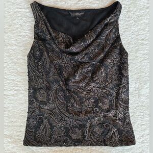Carmen Marc Valvo Black Metallic Embellished Cowl neck Blouse - 4